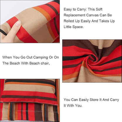 GORGECRAFT Beach Sling Chair Canvas Cloth with Pillow 44x17 Red and Yellow Striped Casual Lounge Chair Replacement Canvas Outdoor Folding Chair Fabric for Patio Beach Sunbathing Garden Courtyard
