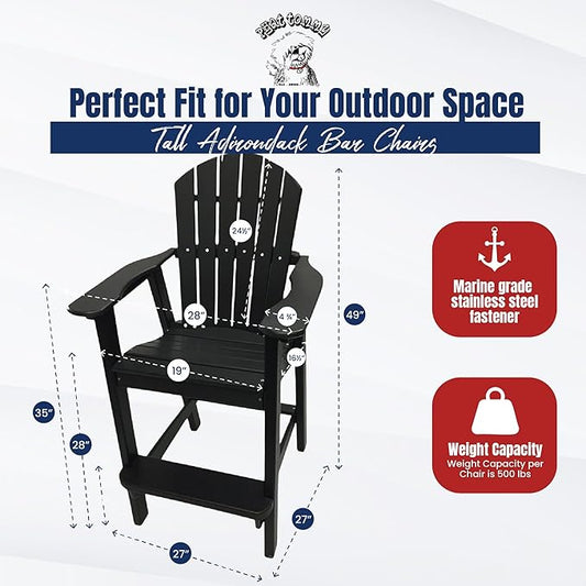 Phat Tommy Tall Adirondack Chair - HDPE Outdoor Furniture - Poly Adirondack Bar Stool - Heavy, Stress Free Furniture for Balcony, Deck, Patio, Front Porch, Black