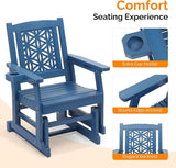 VINGLI Fir Wood Outdoor Glider with Floral Backrest, Wooden Patio Gliding Bench with Cup Holders - Photo 4