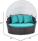 Modway Convene Wicker Rattan Outdoor Patio Retractable Canopy Round Poolside Sofa Daybed in Espresso Turquoise - Photo 3
