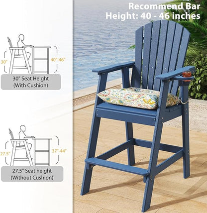 Sundale Outdoor Adirondack Bar Stool, Patio HDPE Bar Chair with Backrest, 30 Inch Seat Height Tall Bistro Dining Counter Stool with Cushion, All-Weather Pub Height Chair
