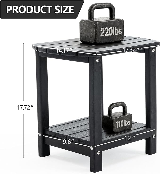 Adirondack Small Outdoor Side Table - Weatherproof HDPE Patio End Table with 2-Tier Storage for Firepit, Balcony, Garden - Photo 2
