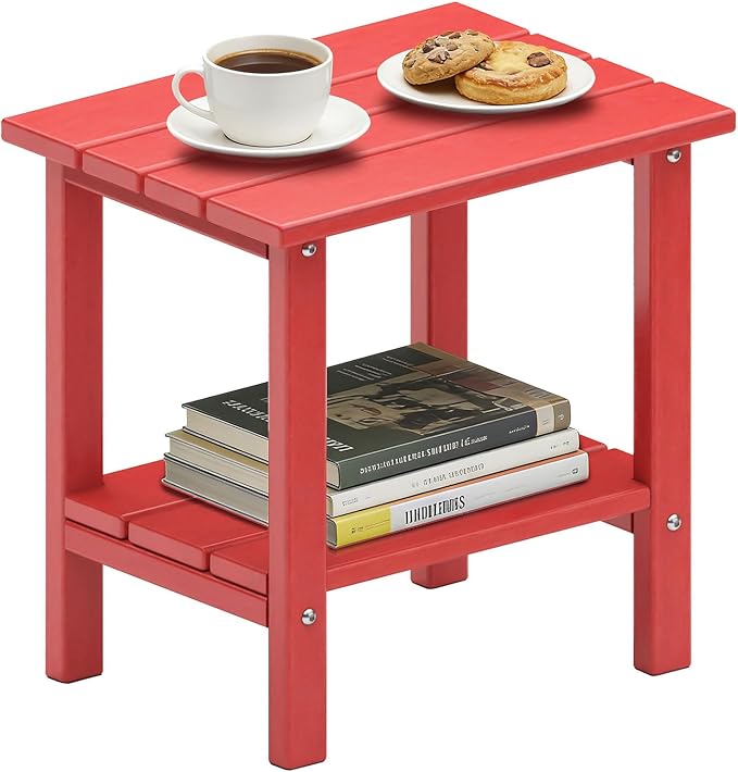OTSUN Adirondack Outdoor Side Table, 16" HDPE Patio Side Table with Shelf, Weather Resistant Easy Maintenance for Backyard Pool Porch Garden & Lawn