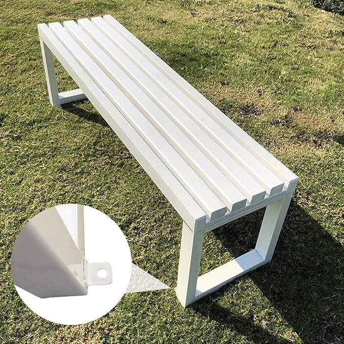 Garden Bench for Outdoor, Metal Patio Seat Backless Park Bench 2-Person Slatted Seat Weatherproof Chair for Porch Backyard Entryway 3.3ft 3.9ft 4.9ft 5.9ft(White,5.9ft)