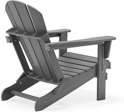 WO Home Furniture 3pc Set - HDPE Poly Adirondack Chair with Ottoman/Footrest and Square Side Table, All Weather and UV Resistant for Outdoor Patio Backyard, Garden, Gray