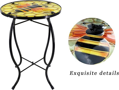 Outdoor Side Table Wasp Round Small Patio Accent Table Indoor End Table for Yard, Garden, Living Room, Bistro Balcony or Lawn