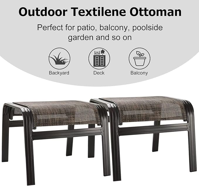 Patio Footstools Outdoor Foot Rest Aluminum Ottomans Samll Seat Wicker Furniture Patio Ottoman 2 Pieces Brown - Photo 4