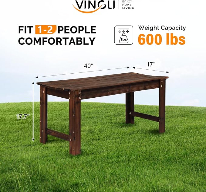 VINGLI Outdoor Wood Bench, 40" Outdoor Bench Patio Wooden Bench Garden Bench Outdoor Backless Bench for Deck Patio - Photo 3