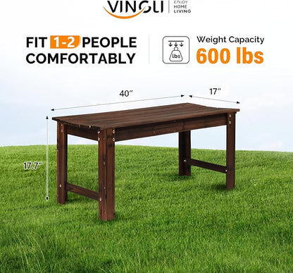VINGLI Outdoor Wood Bench, 40" Outdoor Bench Patio Wooden Bench Garden Bench Outdoor Backless Bench for Deck Patio (Carbonized)
