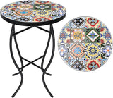 VCUTEKA Mosaic Outdoor Side Table - Small Patio Table Coffee Outside Accent Tables Round End Plant Tables for Bistro - Photo 1
