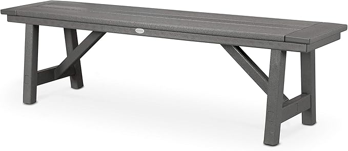 POLYWOOD Rustic Farmhouse 60 Inch Backless Bench, Outdoor Patio Garden Furniture, All-Weather HDPE Lumber, Slate Grey