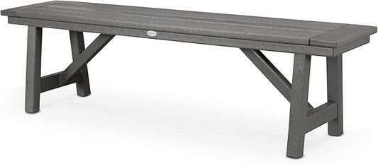 POLYWOOD Rustic Farmhouse 60 Inch Backless Bench, Outdoor Patio Garden Furniture, All-Weather HDPE Lumber, Slate Grey