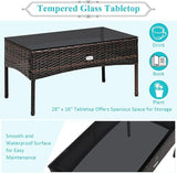 Tangkula 3 Pieces Patio Conversation Set, Outdoor PE Rattan Wicker Furniture Set W/Cozy Cushions - Photo 7
