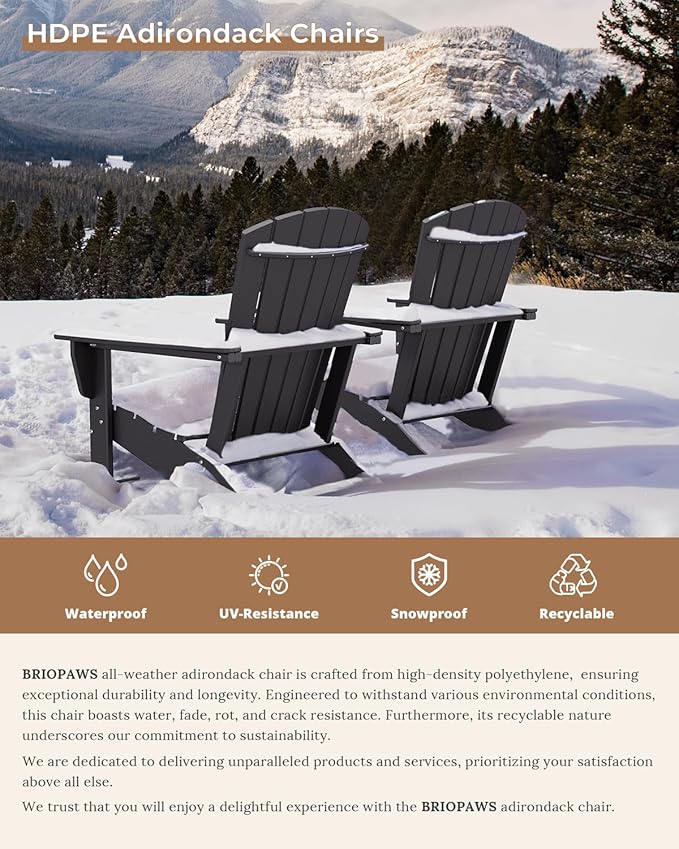 BRIOPAWS Adirondack-Chairs-Set of 2 | Fire Pit Chair | Oversized | HDPE Plastic | Weather Resistant | for Deck Outdoor Poolside Campfire | Black