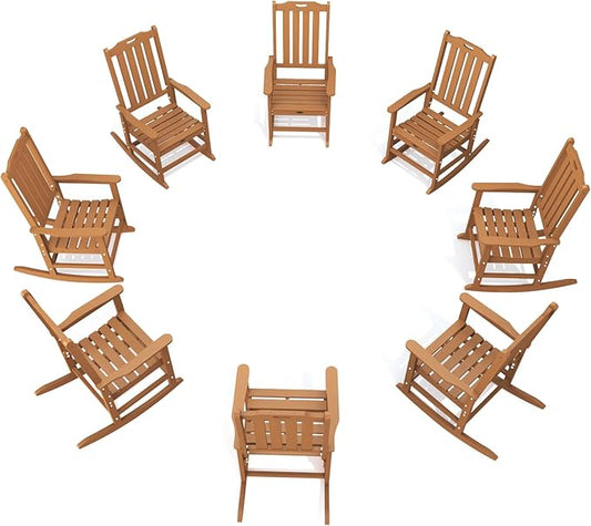 Oversized Rocking Chair Set of 8, Outdoor Rocking Chair for Adults, All Weather Resistant Porch Rocker for Lawn Garden, Wood