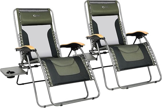 Portal Portable Zero Gravity Chair, Lounge Chair Outdoor Oversized Zero Gravity Chair Folding Lounge Chair with Adjustable Pillows and Cup Holder for Poolside Backyard and Lawn, Support 350lbs