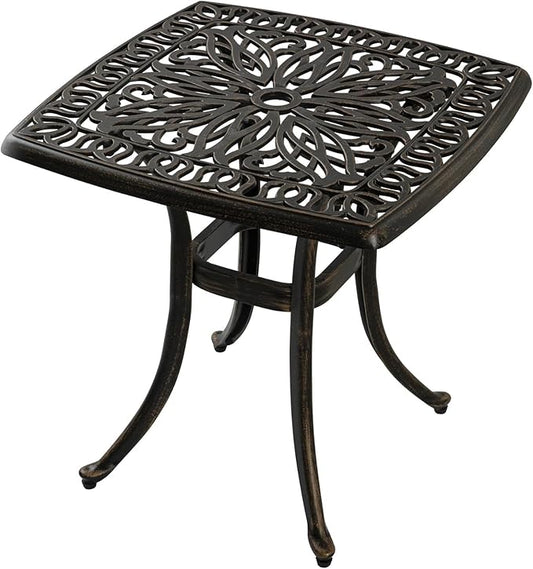 21”Cast Aluminum Outdoor Side Table, Cast Aluminum Patio End Tables, Weather Resistant End Table, Coffee Table for Patio, Porch, Deck, Garden, Bronze (1, Bronze)