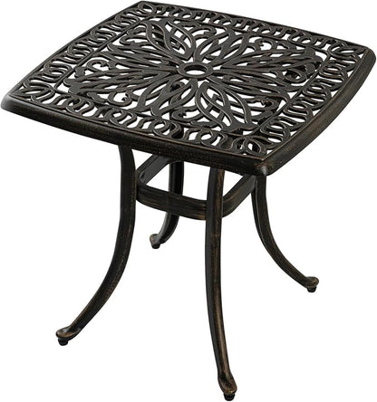 Outdoor 21" Cast Aluminum Square Side Table Set of 2 End Table for Patio, Backyard, Pool, Indoor Companion, Easy Maintenance and Weather Resistant, Bronze (Bronze)