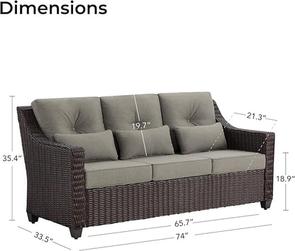 CHITA Wicker Outdoor Furniture Patio Sofa, Oversized 3-Seater Rattan Couch with 5.1'' Thick Cushions and Rust-Resistant Aluminum Legs