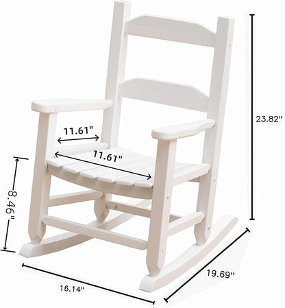 Toddler Rocking Chair Kids Child Wooden Small Baby Comfy Rocker Chairs Furniture for Nursery Bedroom Livingroom Outdoor Reading Room, Ages 3-6, White