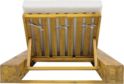 Christopher Knight Home Tory Acacia Wood Chaise Lounge Chair Outdoor Set of 2, Poolside Sun Lounger Recliner, Patio Outdoor Chaise Lounge with Cushions, Adjustable Backrest Lounge Sofa, Beige+Teak