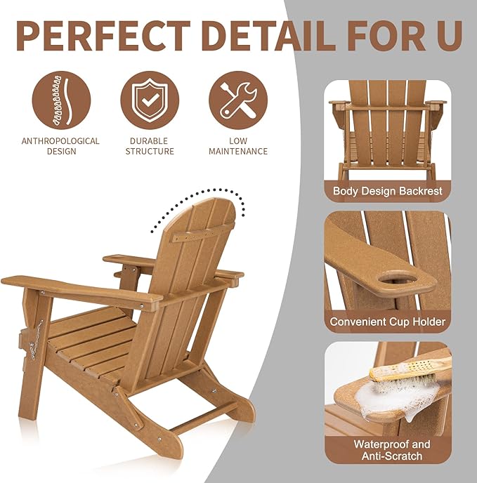 VINGLI Plastic Adirondack Chairs Set of 4, Folding with Cup Holder, Waterproof HDPE Material - Photo 5