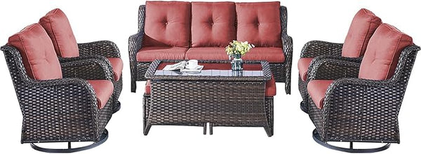 Patio Furniture Swivel Chairs Set - 8 Piece Wicker Rattan Outdoor Sectional Conversation Sets with 4 Swivel Rocking - Photo 1