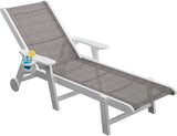 Outdoor Chaise Lounge Chair with Textilene Surface, 5-Position Adjustable Pool Lounge Chair with Wheels & Cup Holder - Photo 1