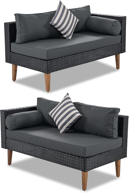 Quarte 4-Piece Outdoor Patio Furniture Set, Wicker L-Shape Corner Sectional Sofa Set with Colorful Pillows and Coffee Table,Conversation Seating Group for Small Places (Black+ Gray/L)
