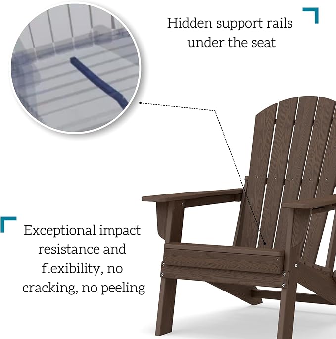 Folding Adirondack Chair Set of 4, HDPE Outdoor Patio Chair with Cup Holder, All Weather Plastic Lawn Chair with Wide Armrests, Portable Patio Chair for Backyard Deck Garden Fire Pit Poolside, Coffee