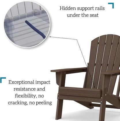 Folding Adirondack Chair Set of 6, HDPE Outdoor Patio Chair with Cup Holder, All Weather Plastic Lawn Chair with Wide Armrests, Portable Patio Chair for Backyard Deck Garden Fire Pit Poolside, Coffee