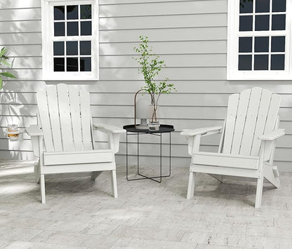 FOOWIN Adirondack Chair Set of 4, Folding HDPE Patio Chairs with Cup Holder, 400LBS Heavy Duty Fire Pit Chairs for Garden, Deck, Backyard, Weather Resistant, Easy Assembly,White