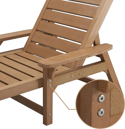 Psilvam Adjustable Chaise Lounge Chair - 350lb Capacity All-Weather Poly Lumber Recliner for Poolside, Patio, Porch - Light Brown