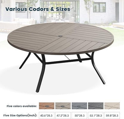 Patio Dining Table for 8-10, Round Metal Outdoor Table with Storage Shelf, 1.57" Umbrella Hole, 60" Outdoor Quartered Tabletop Dining Table for Backyard, Porch, Lawn, Grey