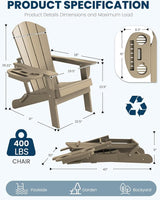 FOOWIN Folding Adirondack Chair Set of 2, HDPE Adirondack Chairs with Cup Holder - Photo 2