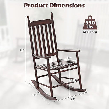 Giantex Outdoor Rocking Chair, All Weather Patio Rocker w/Solid Rocking Base & High-Back, Slatted Seat & Back, Acacia Wood Porch Rocker, Wooden Patio Rocking Chair for Backyard, Poolside