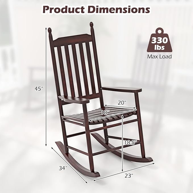 Giantex Outdoor Rocking Chair Set of 2, All Weather Patio Rocker w/Solid Rocking Base & High-Back, Slatted Seat & Back, Acacia Wood Porch Rocker, Wooden Patio Rocking Chair for Backyard, Brown