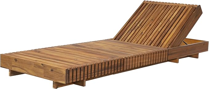 Christopher Knight Home Habers Chaise Lounge Chair Outdoor, Acacia Wood Garden Sun Lounger, Adjustable Backrest Single Lounge Sofa, 77'' Patio Recliner Chair for Poolside Backyard, Teak (Frame Only)