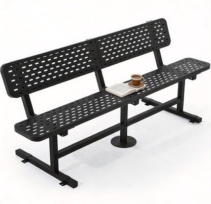 DWVO Heavy Duty Park Bench for Outside 6ft Metal with Backrest Weatherproof Coated Steel Commercial Grade Furniture Set Industrial Mesh Design for Garden Patio Public Areas