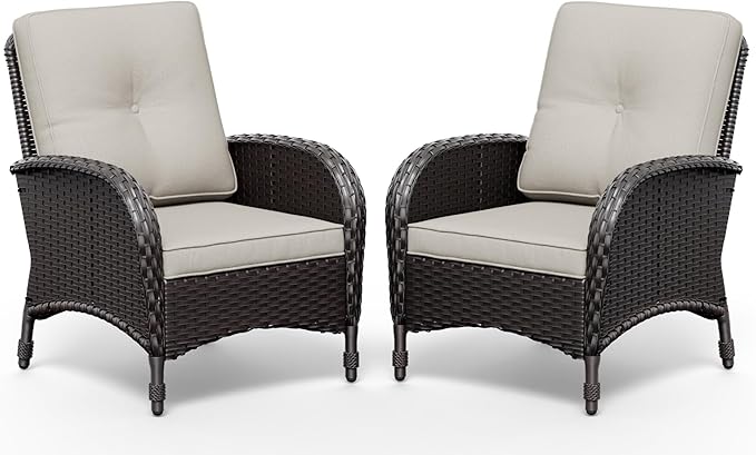 Joyside Wicker Patio Chairs Set of 2, Rattan Outdoor Furniture with Thickened Cushions, High Back, Deep Seating - Photo 8