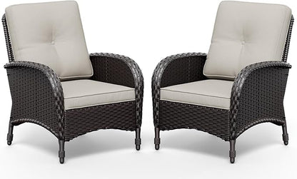 Joyside Wicker Patio Chairs Set of 2, Rattan Outdoor Furniture with Thickened Cushions, High Back, Deep Seating, Wide Armrest, Outdoor Chairs for Porch, Deck