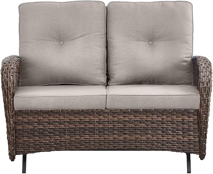 Outdoor Glider Bench-2 Seater Patio Glider Loveseat with High Back and Deep Seating Outdoor Couch for Deck Porch Garden - Photo 3