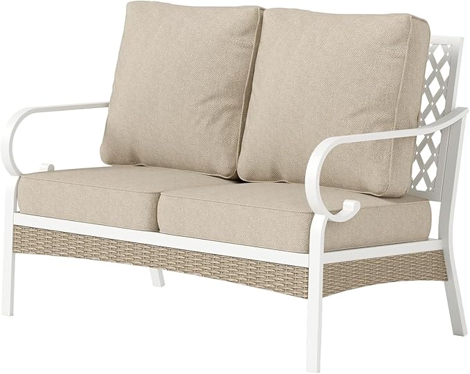 Metal Patio Furniture Loveseat Sofa with 5.75" Extra Thick Waterproof Cushion - Photo 9