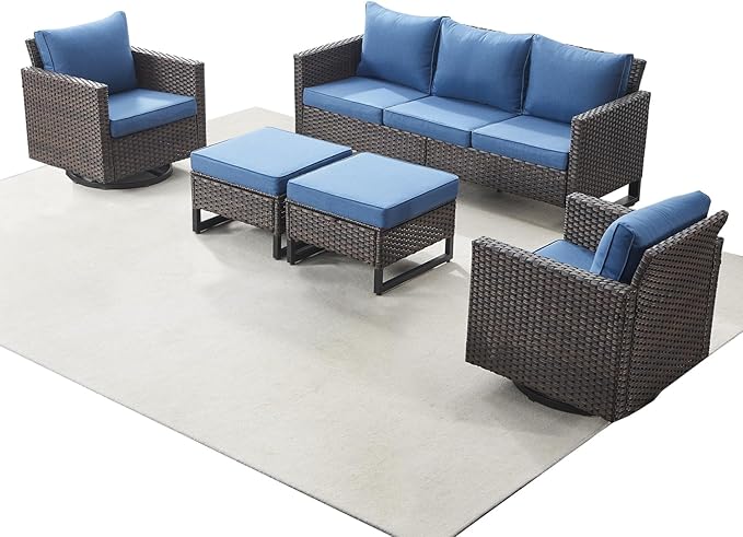 Rilyson Wicker Outdoor Patio Furniture Set - 5 Piece Patio Conversation Set with 2 Swivel Rocker Chairs - Photo 8
