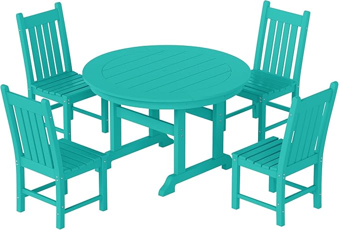 Costaelm Armless Outdoor Chair, Patio Adirondack Chair, HDPE Poly Lumber Waterproof Restaurant Bistro Kitchen Dining Chair for Outside Porch Backyard Garden, Turquoise