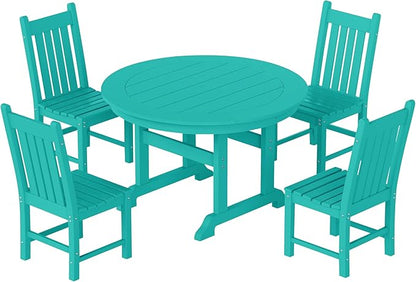 Costaelm Armless Outdoor Chair, Patio Adirondack Chair, HDPE Poly Lumber Waterproof Restaurant Bistro Kitchen Dining Chair for Outside Porch Backyard Garden, Turquoise