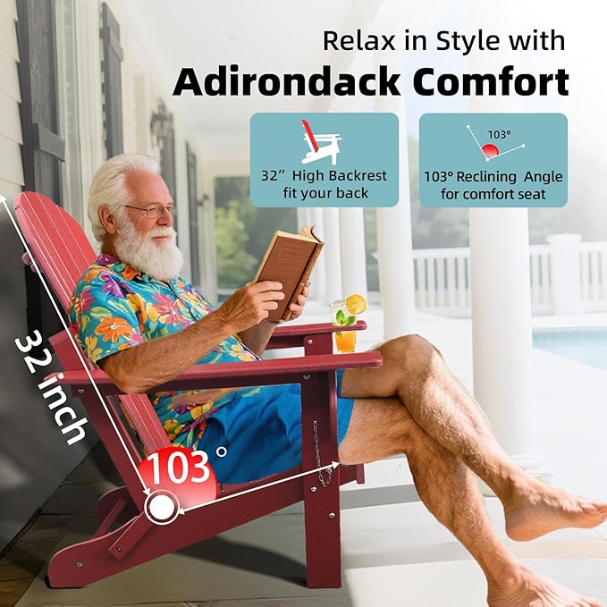 Folding Adirondack Chairs Set of 2, HDPE Fire Pit Chairs Weather Resistant - Photo 6