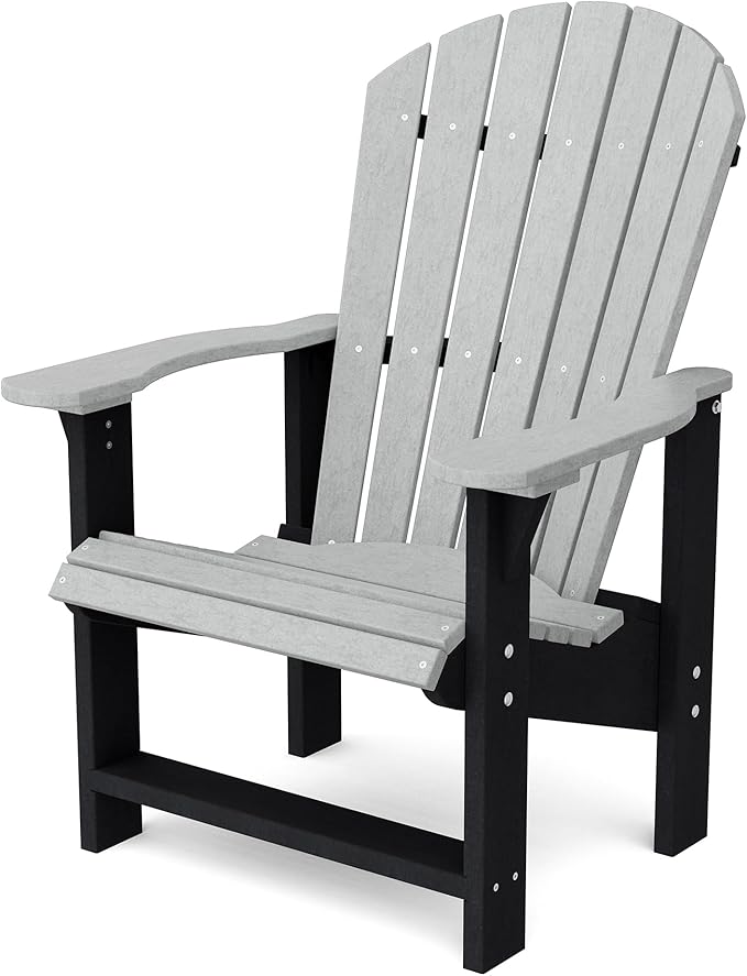 Wildridge Heritage Upright Adirondack Chair, Light Gray and Black - Outdoor All-Weather Poly Furniture for Patio, Deck, Yard