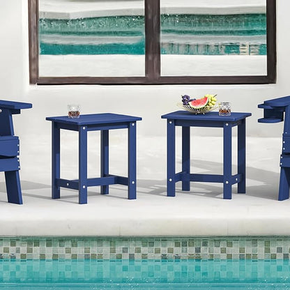 LUE BONA Outdoor Side Table Set of 2, HDPS Small Outdoor Table, Adirondack Side Table, Outside End Table for Patio, Porch, Deck, Pool, Weather Resistant/Easy Maintenance/Indoor or Outside Use, Navy