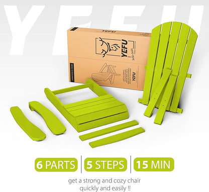 YEFU Plastic Adirondack Chairs Weather Resistant, Patio Chairs 5 Steps Easy Installation, Like Real Wood, Lawn, Outside, Garden Chairs (Kelly Green)